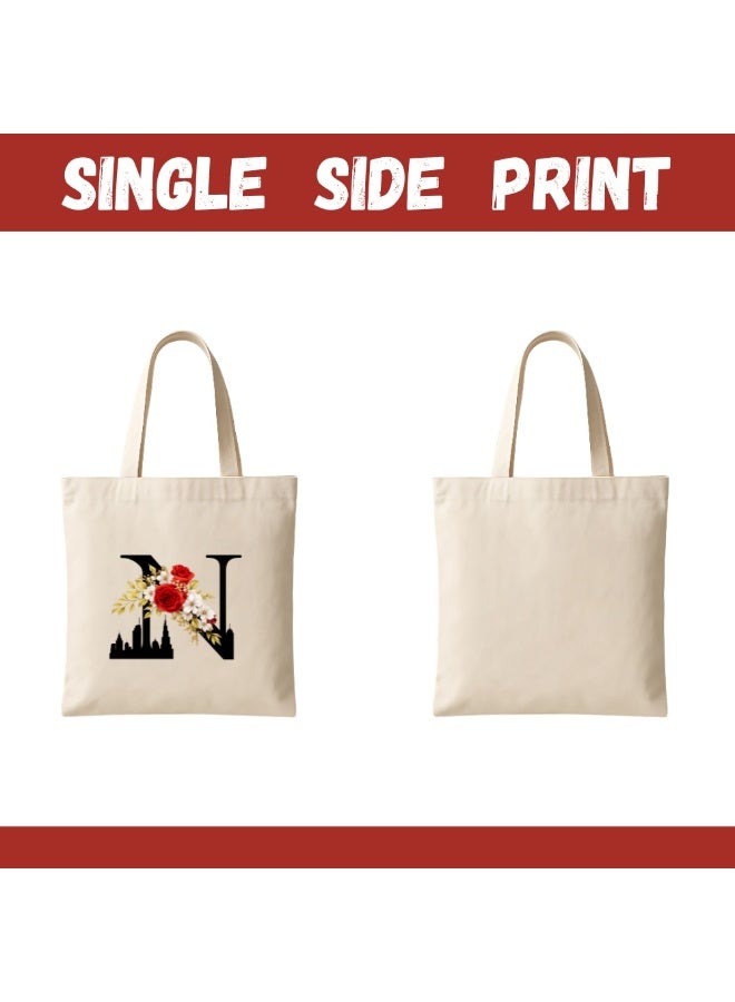 PRINTSHOP4ME Floral Initial Tote Bag A To Z – Cotton Canvas Reusable Tote With Alphabet Print For Grocery, Market And Daily Use - Image 4